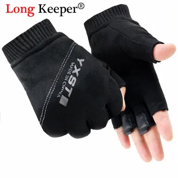 

Long Keeper Brand Men Fitness Sport Gloves Autumn Warm Suede Half Finger Gloves Women Fingerless Driving Guantes Luvas Ciclismo