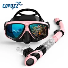 COPOZZ,, Набор масок для подводного плавания, противотуманные очки с трубкой, трубочка с очками для напитков, регулируемый ремешок для женщин, мужчин, взрослых, маска для плавания