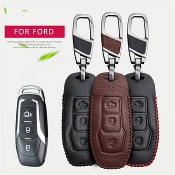 

Remote Car Key Case Cover For Ford Mondeo Mk2 Mk3 Mk4 Edge Mustang Kuga Focus 3 Genuine Leather 3 Buttons Car Key Chain Case