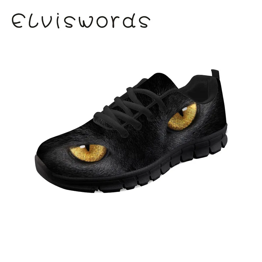 

Women's shoes Spring and Summer New Lace-up Flat Casual shoes Black Cat Printed Cute Breathable Soft Outdoor Sports shoes