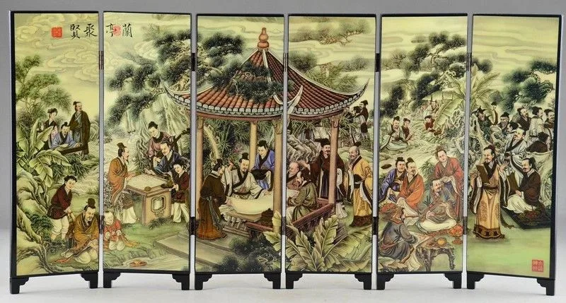 Азиатские лакированные изделия старый Lanting Juxian живопись ручной превосходный Бесконтактный экран счастливый
