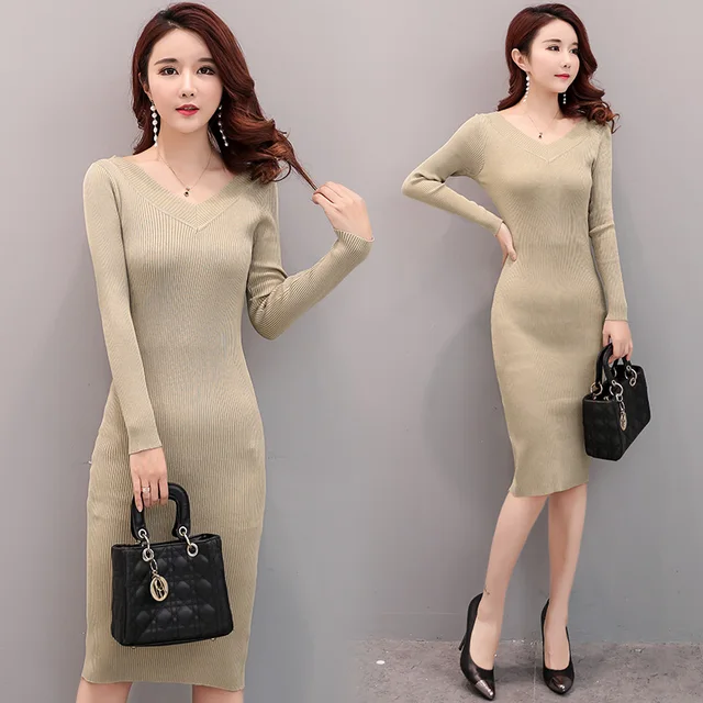 2018 Free Shipping Spring Autumn Women Work Wear Fashion Long Dresses Sweater Sexy Slim Black 2018 Free Shipping Spring Autumn Women Work Wear Fashion Long Dresses Sweater Sexy Slim Black