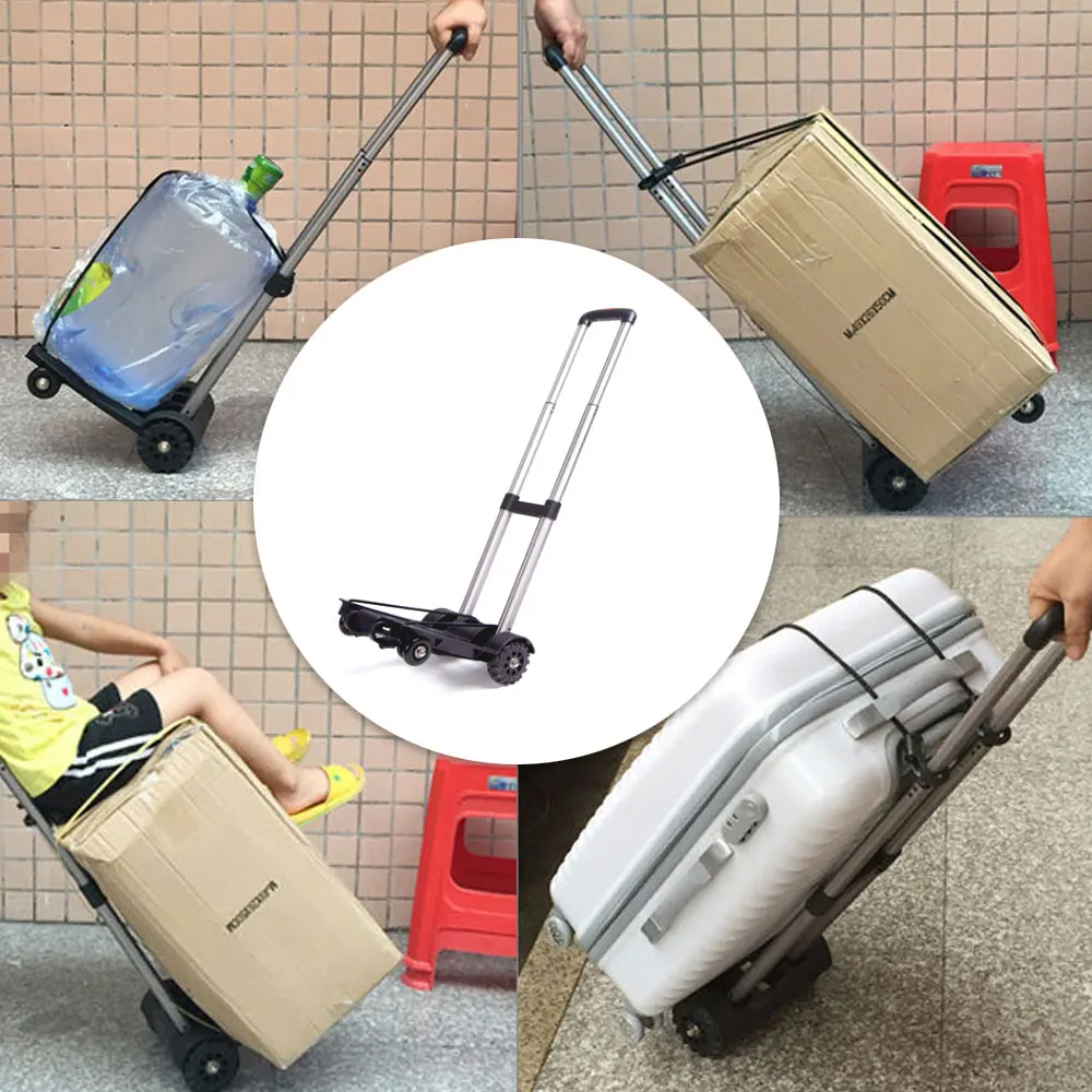 Aluminum Alloy Car Folding Luggage Cart Portable Travel Trailer Household Luggage Cart Shopping Trolley