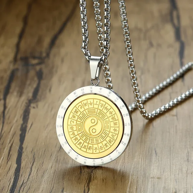Rotatable Pendant Men Necklace Taoism Tai Chi Yi Yang Symbol Gossip
