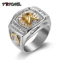 7 -15 size Animal Horse Titanium Steel Gold Silver Color Clear CZ Men Ring Wedding Jewelry Punk Rock Male Biker Band Hip Hop 1