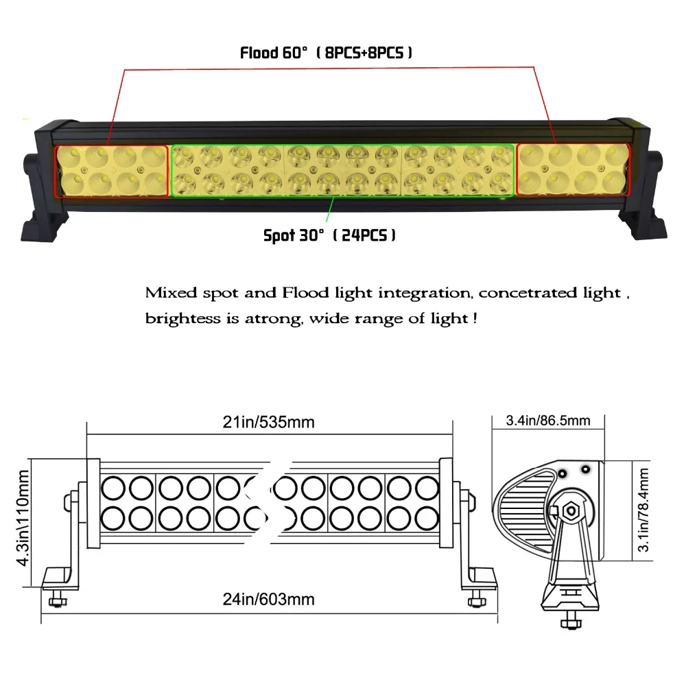 2" 120 Вт Led бар желтый внедорожный светодиодный рабочий светильник комбинированные лучи Автомобильный светодиодный рабочий светильник 4X4 внедорожник ATV грузовик внедорожный