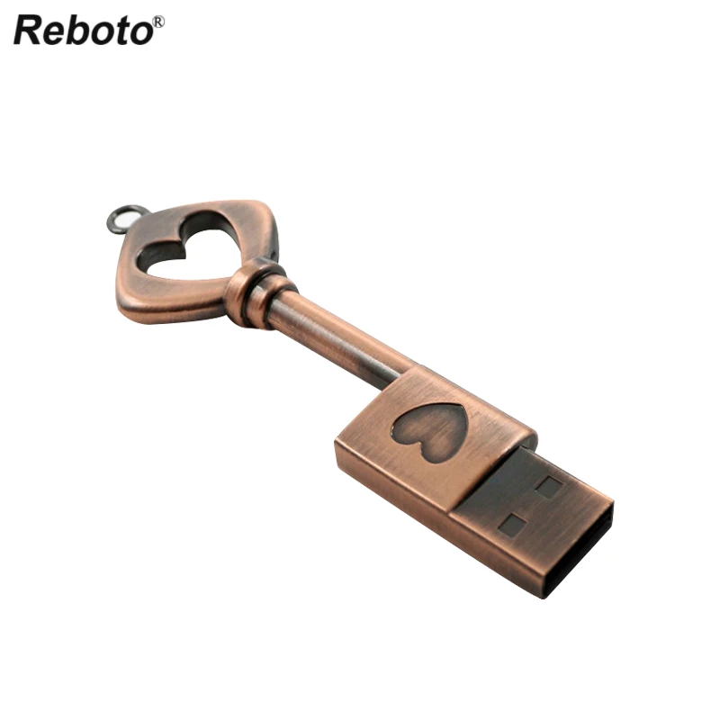 USB флеш-накопитель с сердечком 4 ГБ, 8 ГБ, 16 ГБ, 32 ГБ, 64 ГБ, карта памяти, USB флешка, водонепроницаемая металлическая ручка с кольцом для ключей, бронзовая Флешка для ключей