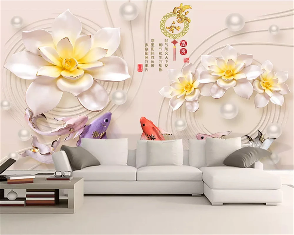 beibehang Beautiful large-scale wallpaper Chinese-style home and wealthy lotus relief fish jewelry backdrop wall papel de parede smart bluetooth weight scale multi functional human electronic scale home professional fat measurement height weight