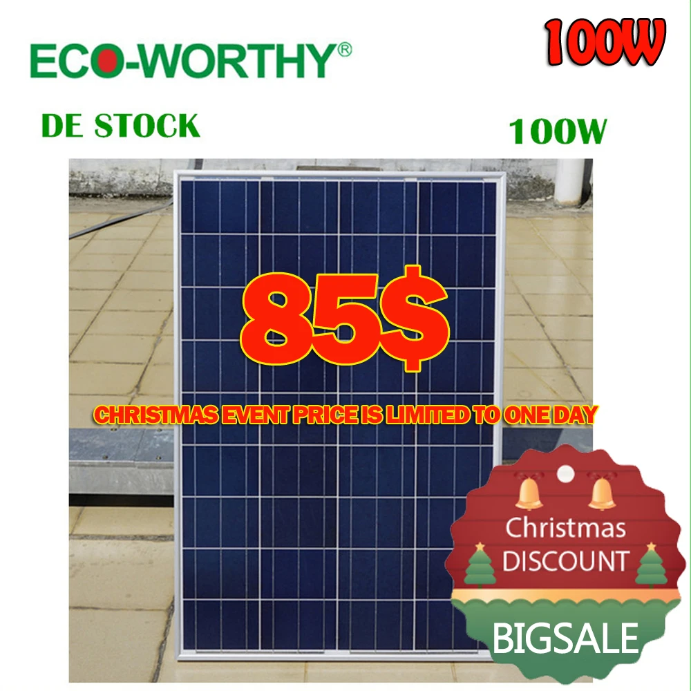 

1/2/3/4/6/8/10pcs 100w 18v Polycrystalline Solar Panels for 12v Battery RV Boat Car Home solar power system 200W/400W/600/1000w