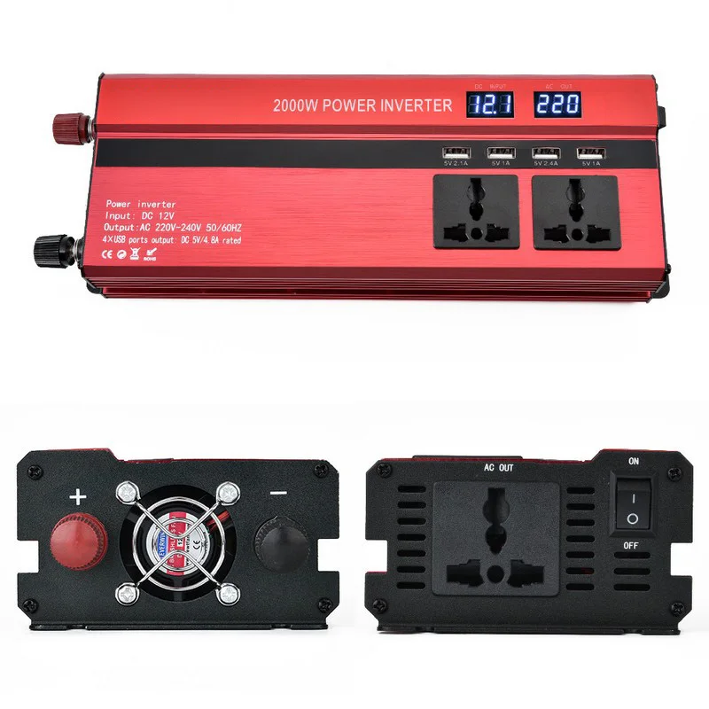 

Dual Display 12v DC AC Power Inverter Peak Power 2000W Inverter Car Charger Adapter Converter Modified Sine Car Power Inverter