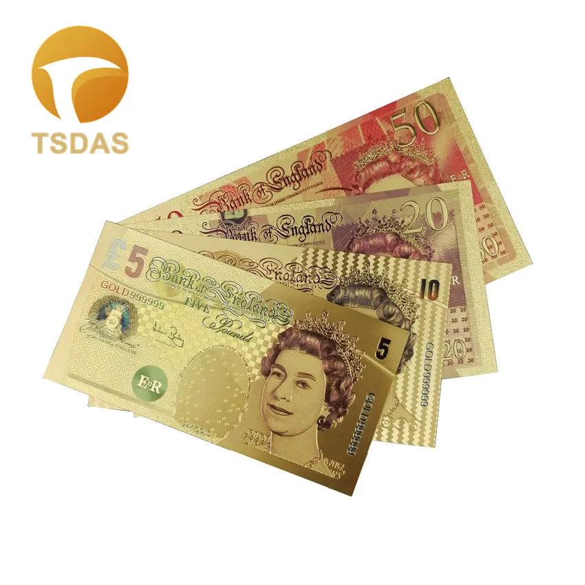 

UK English Gold Banknote Set 5.10.20. 50 Pound British Bank Notes in 24K Gold Plated