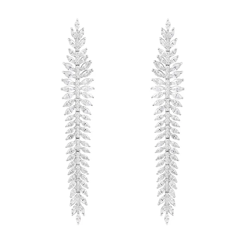 

SKA Brand Drop Earrings For Women Olive Leaf 925 Sterling Silver Fashion Fine Jewelry Inlaid Zircon Monaco Earring AE10752OX