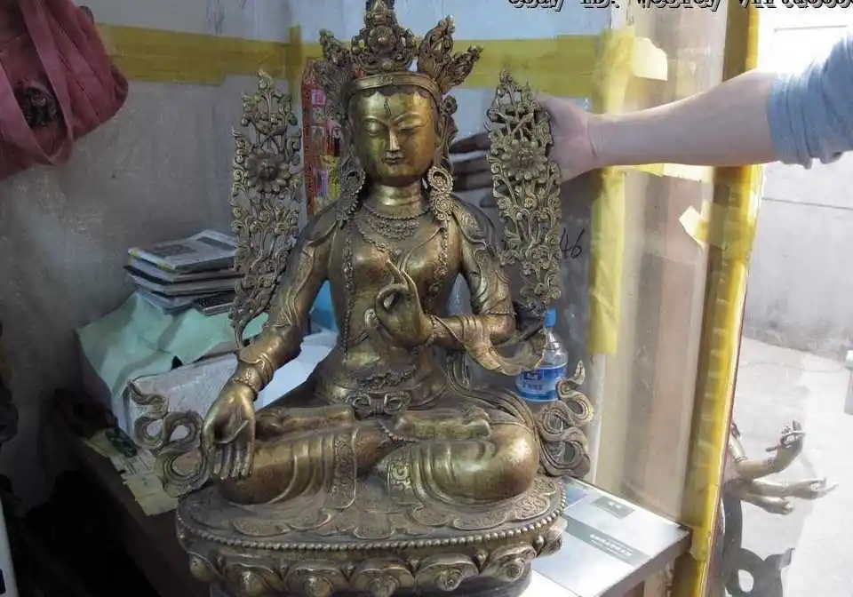 

Tibet folk buddhism bronze copper gild White tera kwan-yin bodhisattva Statue