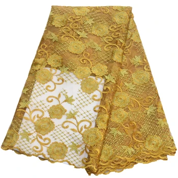 

Factory Sell French Net Lace Fabric 2019 Latest African Lace Fabric With Embroidery Mesh Tulle Lace Fabric Gold Nigerian Lace