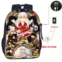 Inuyasha рюкзак с зарядкой через USB Higurashi Kagome для мужчин и женщин, для мальчиков и девочек, рюкзаки для подростков, школьные сумки