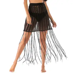 Женская юбка юбки jupe женские юбки mujer moda 2019 shein sexy Летняя Сексуальная Черная открытая пляжная юбка с бахромой Z4