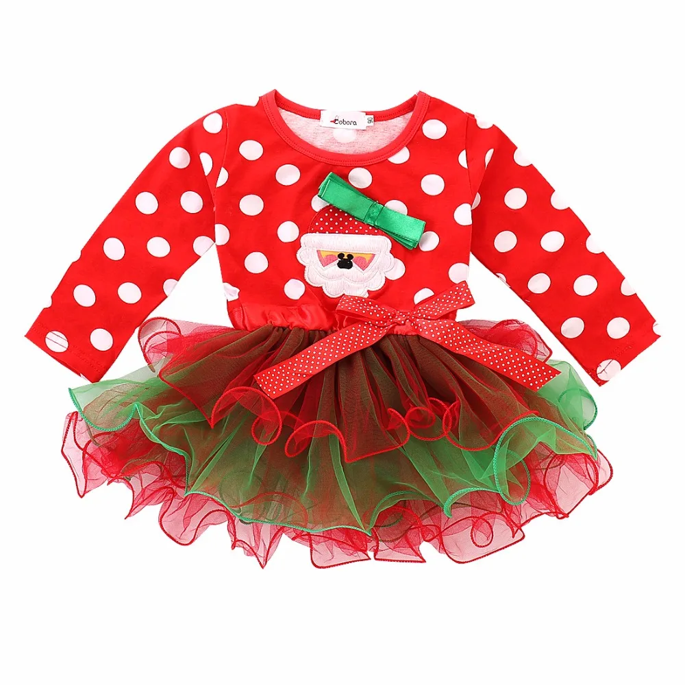 

Cute Dot Christmas Santa Dress For Baby Girl Winter Snowman Holiday Children Clothing Xmas Party Stitching Tulle Kids Tutu Dress