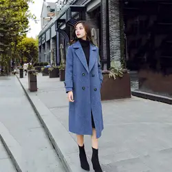 Новинка 2019 осень зима новые корейские толстые шерстяные пальто длинные модные двубортные Большие размеры Женская шерстяная Верхняя