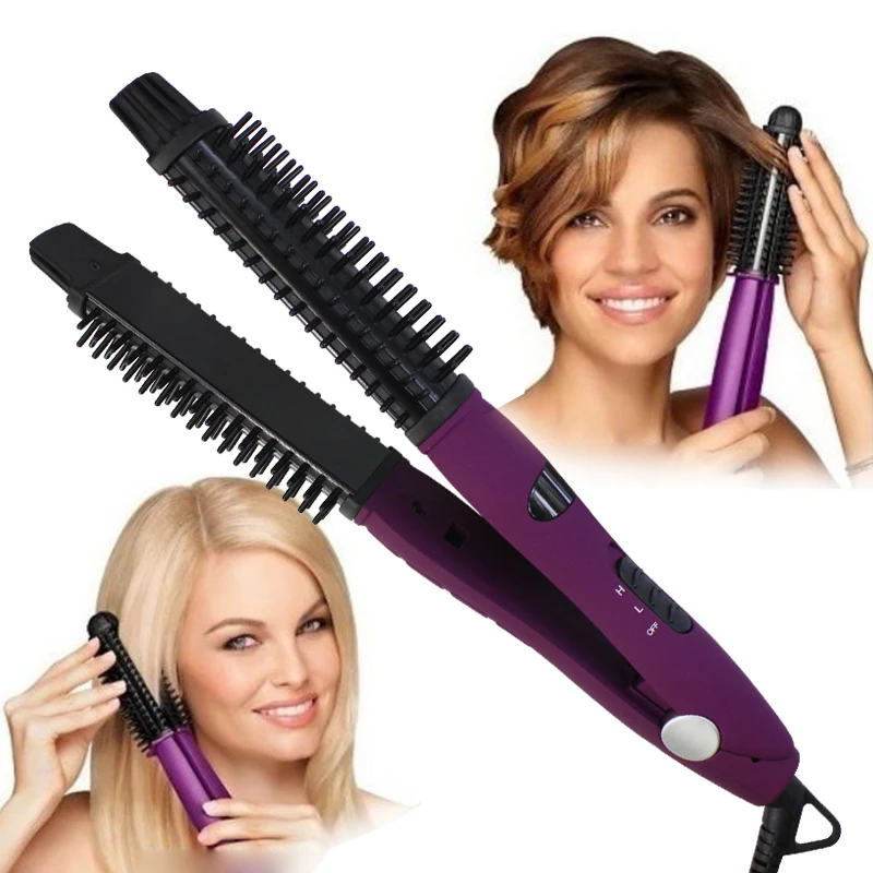 

4 in 1 Ceramic Styler Hair Straightener & Curler Brush Curling Iron Shine Volumize Pro Styling Hair Brush Flat Irons