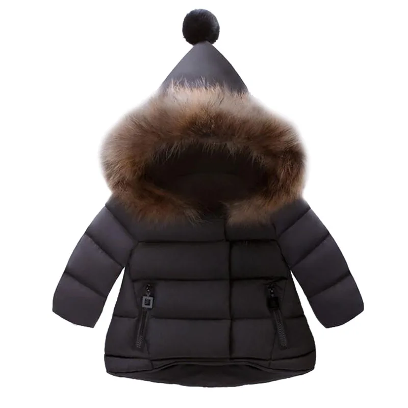 2019 New Outerwear & Coat Solid Color Fur Hooded Single Breasted Cotton Winter Black Kids Baby Winter Jacket