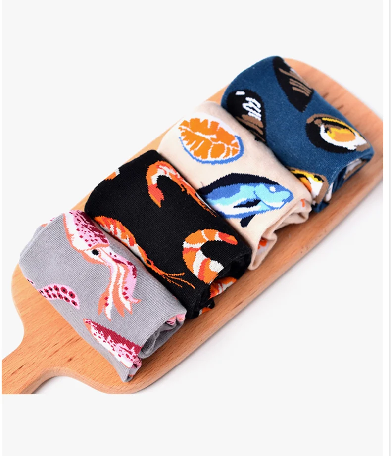 Забавные Носки с рисунком рыбы, креветки, милые хлопковые носки для мужчин, повседневные дизайнерские корейские носки с принтом Harajuku