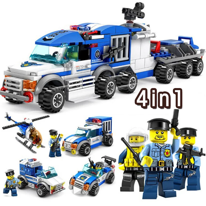 

367pcs City Police Series 4IN1 Model Building Blocks Action Figure Bricks Helicopter l Car Educational Legoings Toy for Children