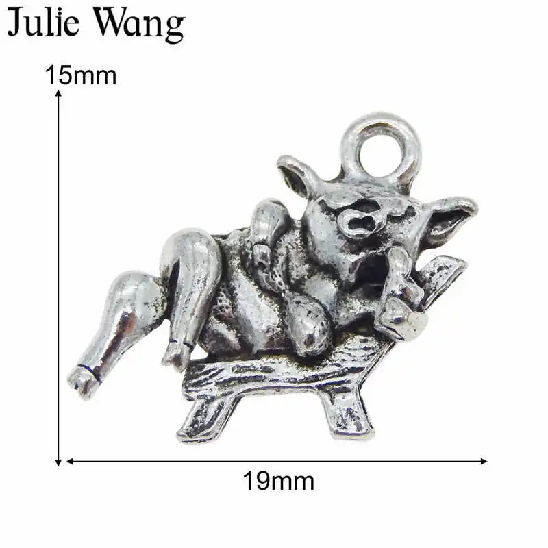 Julie Wang 10PCS Antique Silver Cartoon Cow lying In Chair Animal Charms For Necklace Pendant Bracelet Jewelry Making Accessory Julie Wang 10PCS Antique Silver Cartoon Cow lying In Chair Animal Charms For Necklace Pendant Bracelet Jewelry Making Accessory