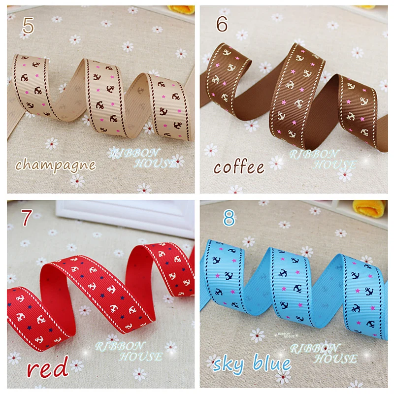 (10 ярдов/рулон) 1 ''(25 мм) печатная grosgrain лента темно синий морской якорь серии DIY