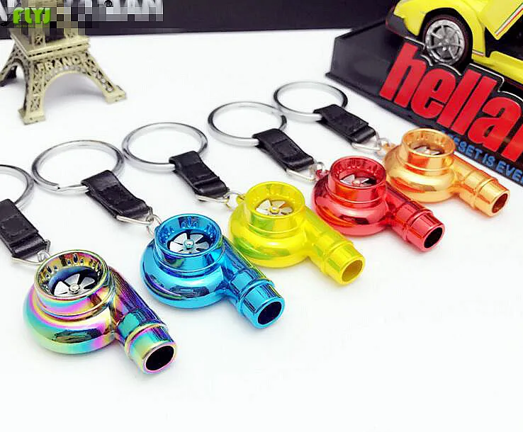 

FLYJ 2018 Chrome Metal Whistle Turbine Car Keychains Key Ring Metal Turbo Charged TURBOCHARGING Car Key Chain Accessory