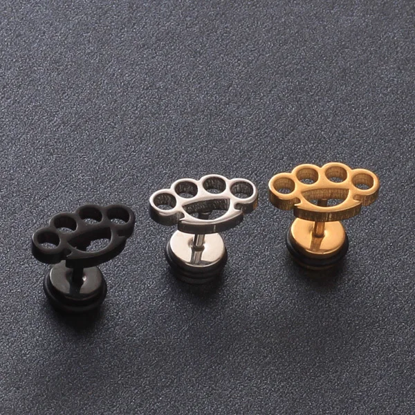 

2 pieces Silver Black Gold titanium Steel unique Flower shaped Men Women Ear stud Earrings ear plug for men women unisex type