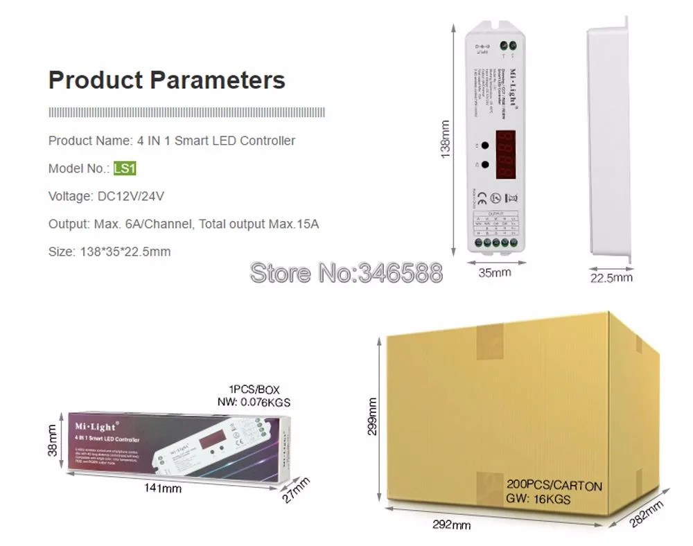 Mi. Светильник LS1 DC12V 24 В 15A 4 в 1 умный светодиодный контроллер для одноцветных, CCT, RGB RGBW полос+ 2,4 ГГц пульт дистанционного управления FUT090+ WiFi iBox1