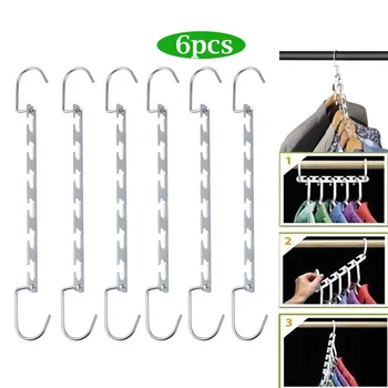 

6pcs Multifunction Wardrobe Closet Bar Clothes Coat Hanger Organizer Wardrobe Saving Magic Clothes Hanger Closet Organizer