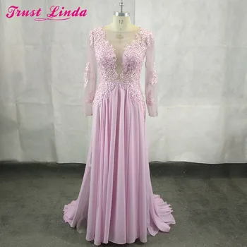 

Elegant Long Sleeves A Line Scoop Neck Chiffon Appliques Beads Long Mother Dresses Robe De Soiree Manche Longue Prom Gowns