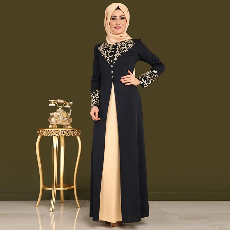 Мусульманское элегантное платье женское abaya Дубай мусульманское платье Цветы Горячая штамповка платье с длинным рукавом свободное платье