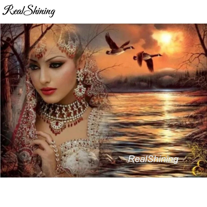 

DIY diamond painting Sunset Indian Beauty,birds 5D mosaic pattern cross stitch full square/round drill resin rhinestones FS4387