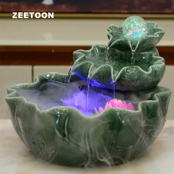 

LED Lotus Mini Fountain Water Features Feng Shui Desktop Ornament Atomizer Creative Ceramics Crystal Ball Home Decor Lucky Gift