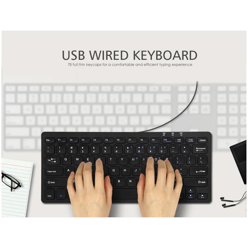 B.O.W проводная USB клавиатура с 78 мини клавишами удобная Бесшумная маленькая
