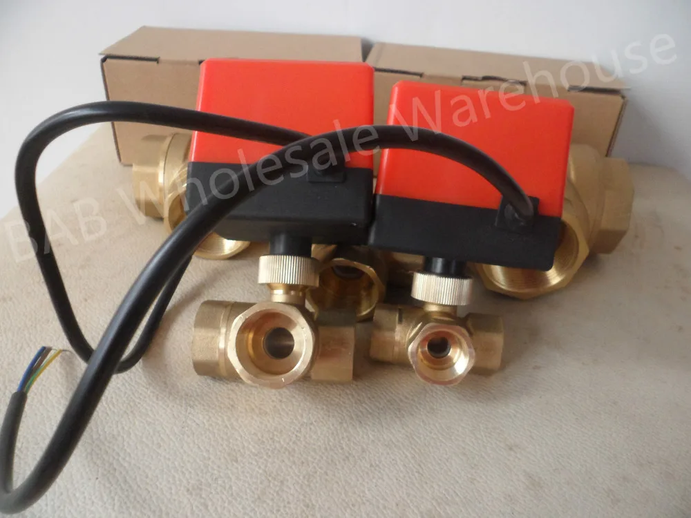 DC24V DC12V DN15(G1/") до DN50(G2") 3 way 3 провода латунь Электрический привод моторизованный шаровой клапан для солнечного водонагревателя катушки вентилятора