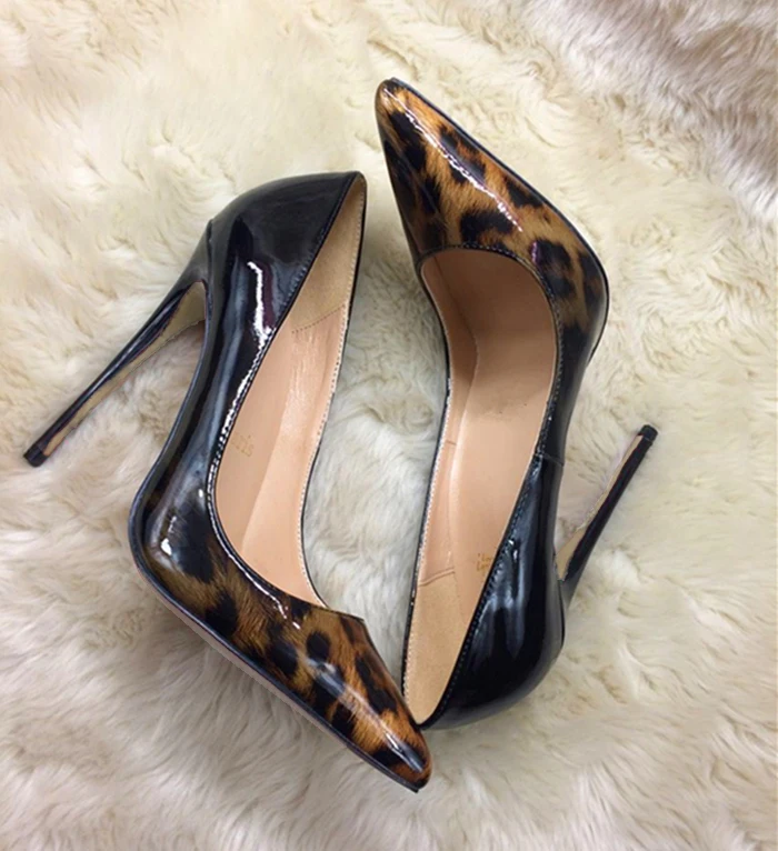

2019 Fashion free shipping Leopard Patent Leather Poined Toe Stiletto high heel shoe pump HIGH-HEELED SHOES dress shoes 12cm