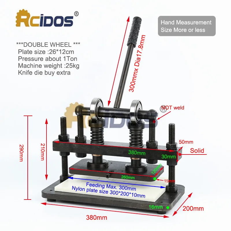 26x12cm Double Wheel Hand leather cutting machine,RCIDOS photo paper,PVC/EVA sheet mold cutter,leather Die cutting machine