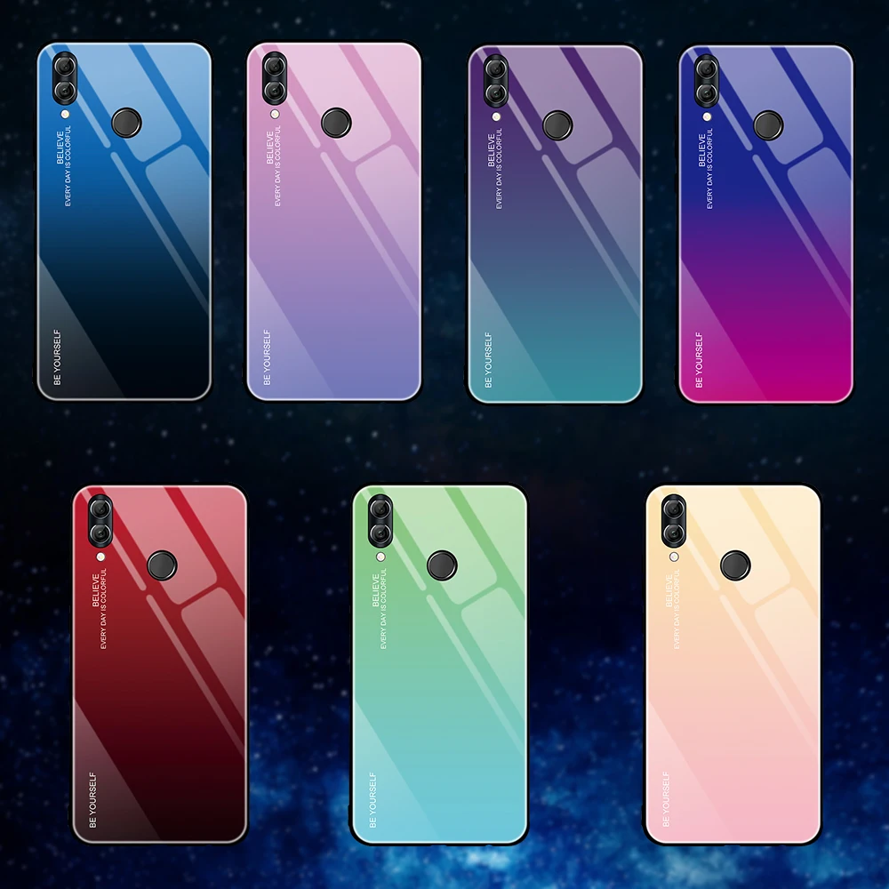 

Luxury Gradient Aurora Phone Case for Huawei P30 P20 Mate20 10 Lite Nova3 4 Colorful Tempered Glass Back Cover on Honor 10 8X