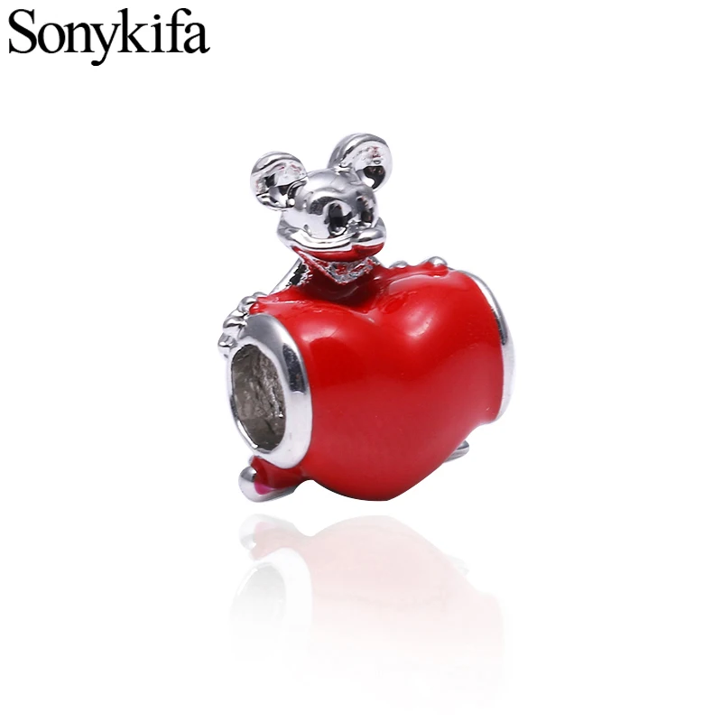 

Sonykifa 2Pcs/lot Cartoon Style Red Beads Gift Original Suitable for Exquisite Charms Pandora Bracelets For Women Kids Making