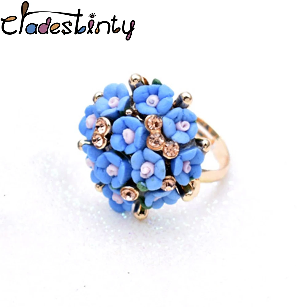 

Chadestinty Blue White Ceramic Flower Open Rings For Women Simple Gold Color Adjustable Ring Wedding Bands Romantic Jewelry