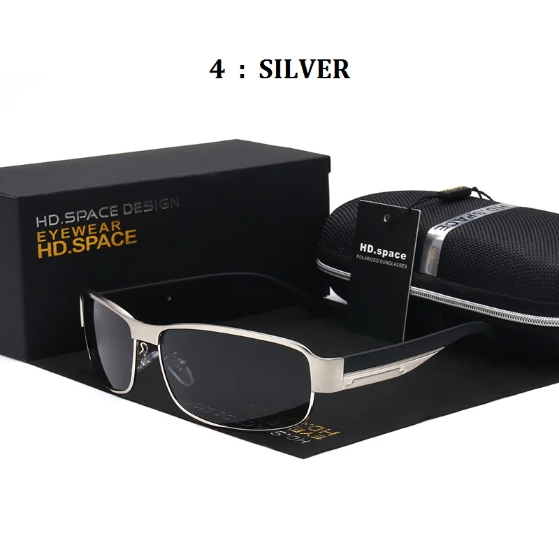 HD. SPACE, брендовые, новые, высокое качество, Металлическая Прямоугольная оправа, поляризационные линзы, мужские солнцезащитные очки для вождения, Uv400, зеркальные солнцезащитные очки - Цвет линз: Серебристый