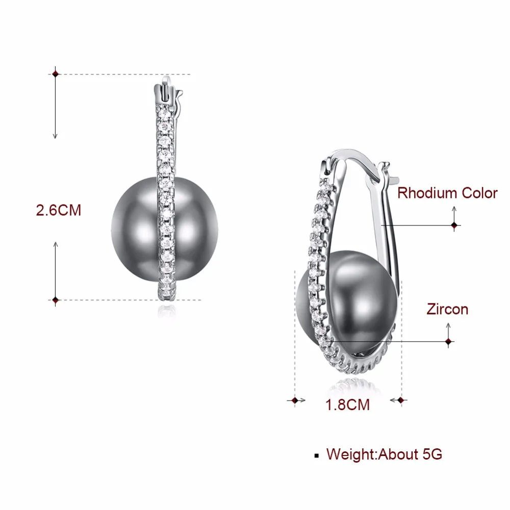 Абсолютно дизайн модные серьги обруча установка с AAA кубического циркония бесплатно Аллергия серый искусственный жемчуг серьги