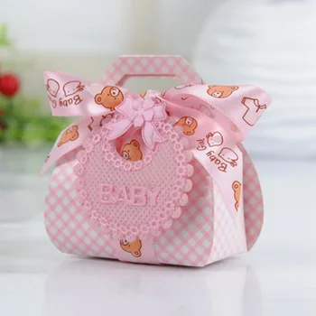 

12pcs Bear Shape DIY Paper Wedding Gift Christening Baby Shower Party Favor Boxes Candy Box with Bib Tags & Ribbons