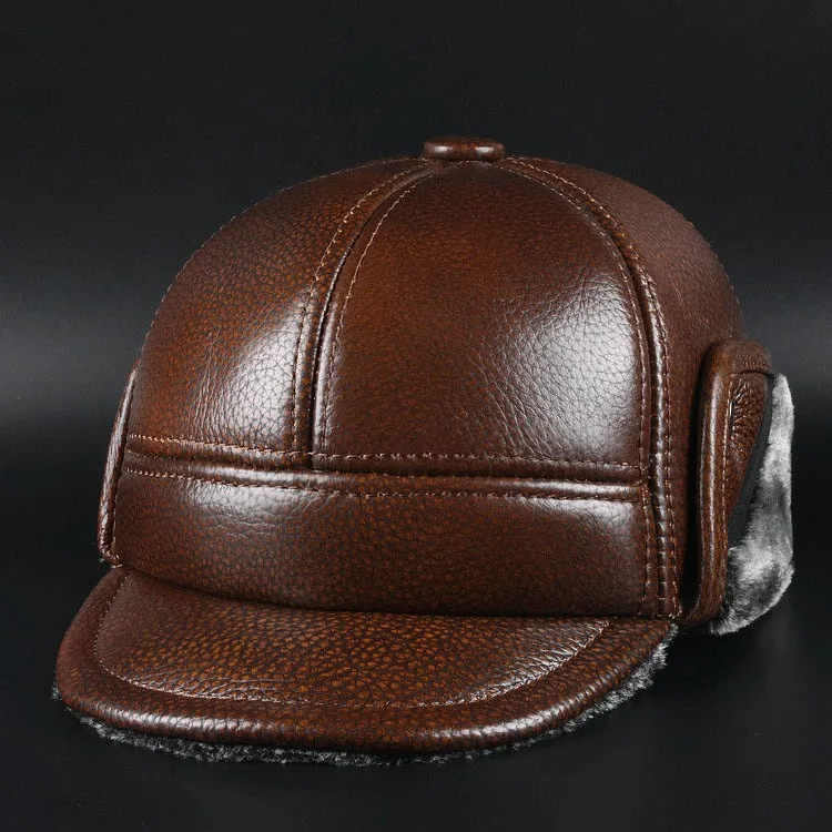 Boolawdee Для мужчин кожа теплая куртка-бомбер Cap ухо защиты для зимнего отдыха мужской шляпе черный коричневый размер L XL XXL Твердые изделие M271 - Цвет: V3 size L