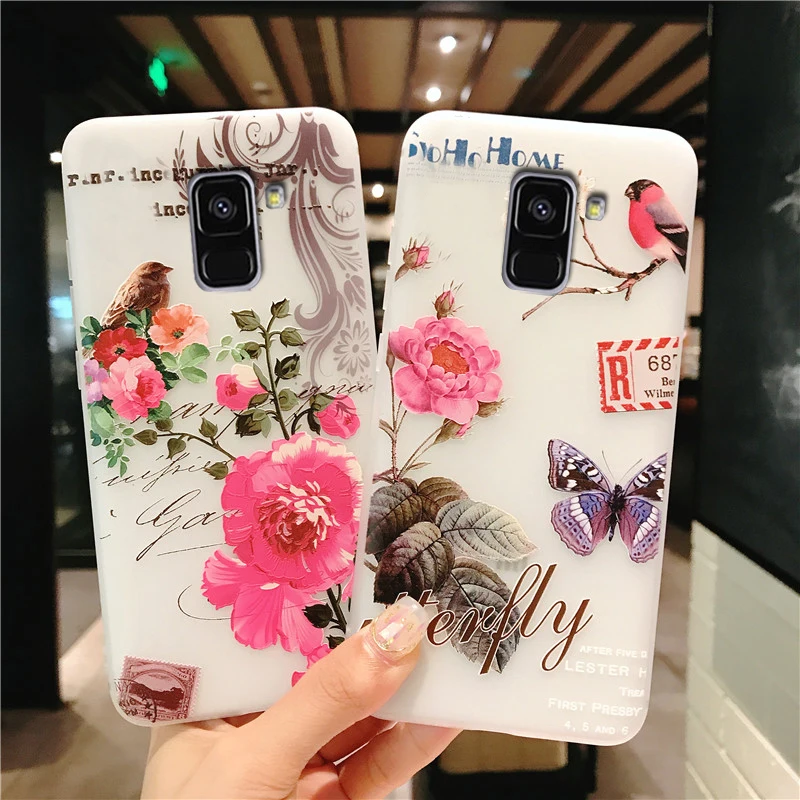 

Coque,cover,case,for Samsung Galaxy A8 A5 2018 capinha Soft Luxury Silicon Silicone 3d cute original Phone Back Girl Flower Etui