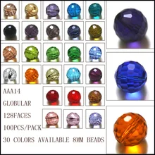 Mixed color crystal round bead 8MM multi glass beads rondelles AAA Grade 100PCS