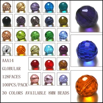 

Mixed color crystal round bead 8MM multi color glass beads crystal rondelles beads AAA Grade 100PCS